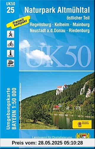 UK50-25 Naturpark Altmühltal, östlicher Teil: Regensburg, Kelheim, Mainburg, Neustadt a.d.Donau, Riedenburg, Dietfurt, Hemau, Abensberg, Vohburg ... Karte Freizeitkarte Wanderkarte)
