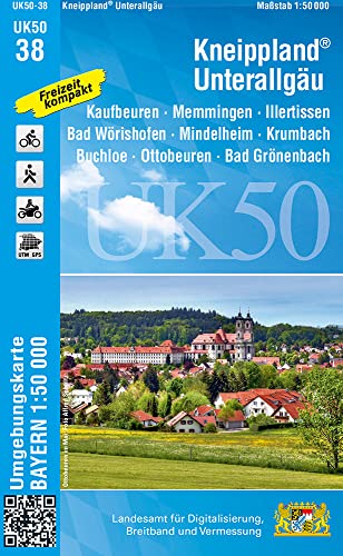 UK50-38 Kneippland Unterallgäu: Kaufbeuren, Memmingen, Illertissen, Bad Wörishofen, Mindelheim, Krumbach, Buchloe, Ottobeuren, Bad ... Karte Freizeitkarte Wanderkarte)