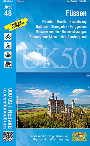 UK50-48 Füssen (Umgebungskarte 1:50000): Pfronten, Reutte, Nesselwang, Halblech, Steingaden, Forggensee, Neuschwanstein, Hohenschwangau, Ammergauer ... Karte Freizeitkarte Wanderkarte)