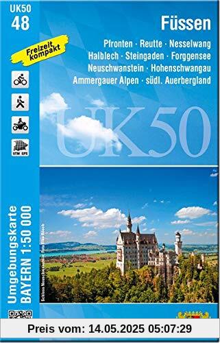 UK50-48 Füssen (Umgebungskarte 1:50000): Pfronten, Reutte, Nesselwang, Halblech, Steingaden, Forggensee, Neuschwanstein, Hohenschwangau, Ammergauer ... Karte Freizeitkarte Wanderkarte)