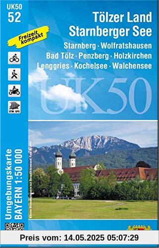 UK50-52 Tölzer Land, Starnberger See: Starnberg, Wolfratshausen, Bad Tölz, Penzberg, Holzkirchen, Lenggries, Kochelsee, Walchensee, Mangfallgebirge, ... Karte Freizeitkarte Wanderkarte)