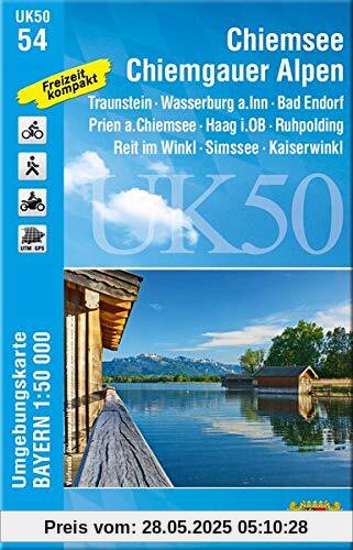 UK50-54 Chiemsee, Chiemgauer Alpen: Traunstein, Wasserburg a.Inn, Haag i.OB, Simssee, Kaiserwinkl, Schloss Herrenchiemsee, Traunreut, Trostberg, ... Karte Freizeitkarte Wanderkarte)