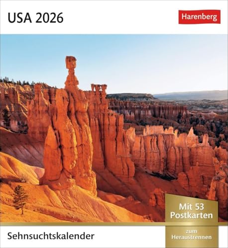 USA Sehnsuchtskalender 2026 - Wochenkalender mit 53 Postkarten: Wöchentlich Postkarten in einem Kalender. Foto-Kalender mit typisch amerikanischen ... Auch zum Aufhängen (Postkartenkalender) von Harenberg