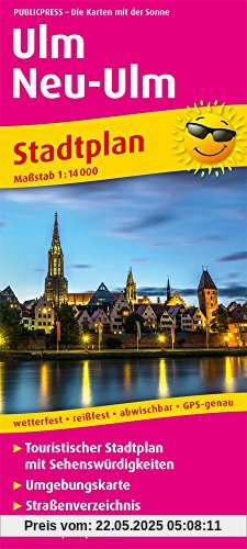 Ulm / Neu-Ulm: Touristischer Stadtplan mit Sehenswürdigkeiten und Straßenverzeichnis. 1:14000 (Stadtplan / SP)