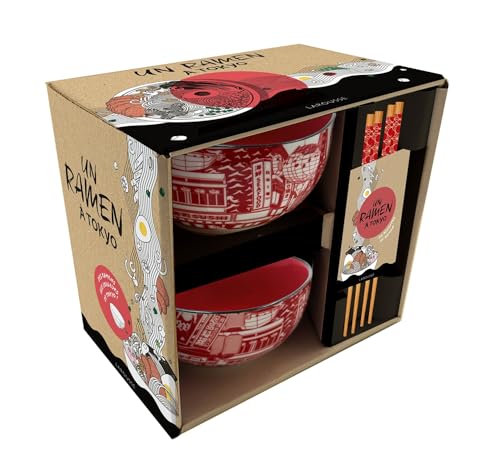 Un ramen à Tokyo: Coffret avec 2 bols à ramen, 2 paires de baguettes et 1 livre de recettes von LAROUSSE
