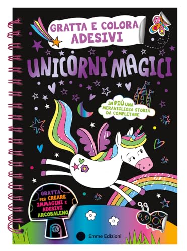Unicorni magici. Gratta e colora adesivi. Ediz. a colori. Ediz. a spirale. Con matita di legno. Con Adesivi (A pagine aperte) von Emme Edizioni