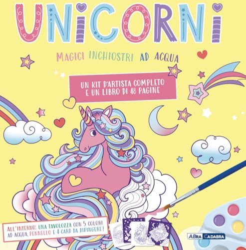 Unicorni. Magici inchiostri ad acqua. Scatola craft. Con 4 card da dipingere. Con pennello. Con tavolozza con 5 boccette di inchiostro von De Agostini