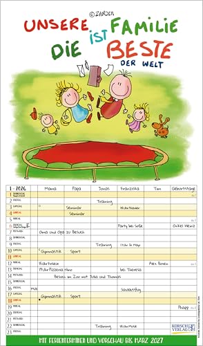 Unsere Familie ist die beste! 2026: Familienkalender - 6 breite Spalten mit viel Platz. Hochwertiger Familienplaner mit Ferienterminen, Vorschau bis März 2027 und tollen Extras. 27 x 46 cm. von Korsch Verlag