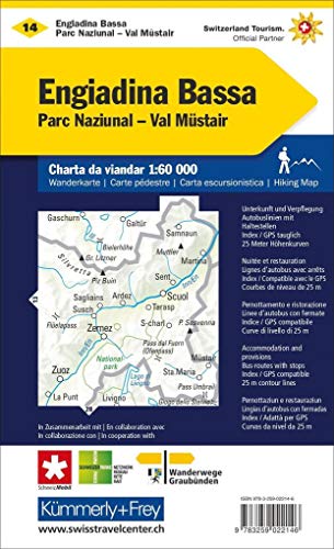 Unterengadin Nationalpark - Val Müstair Nr. 14 Wanderkarte 1:60 000: Water resistant, free Download mit HKF Outdoor Map (Kümmerly+Frey Wanderkarten, Band 14)