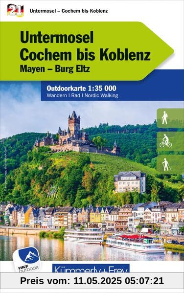 Untermosel Cochem bis Koblenz Nr. 21 Outdoorkarte Deutschland 1:35 000: Mayen, Burg Eltz, free Download mit HKF Outdoor App (Kümmerly+Frey Outdoorkarten Deutschland)