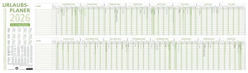Urlaubsplaner 2026 - 100x29,7 cm - 16 Monate - für bis zu 25 Personen - aus Recyclingpapier - Blauer Engel - Wandplaner - 992-0700 von ZETTLER Kalender