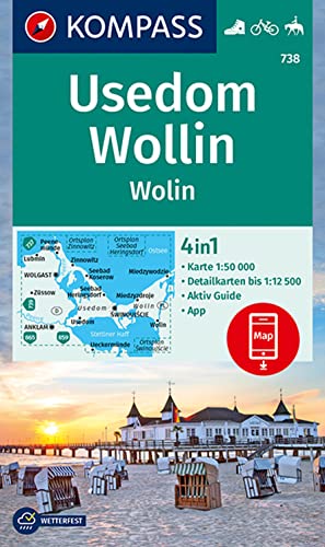 KOMPASS Wanderkarte 738 Insel Usedom - Insel Wollin/Wolin 1:50.000: 4in1 Wanderkarte mit Aktiv Guide und Detailkarten inklusive Karte zur offline Verwendung in der KOMPASS-App. Fahrradfahren. von Kompass Karten GmbH