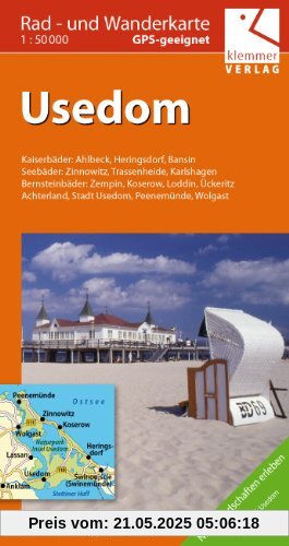 Usedom 1 : 50 000 Rad- und Wanderkarte: GPS geeignet, Touren-Tipps auf der Rückseite