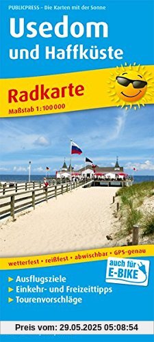 Usedom und Haffküste: Radkarte mit Ausflugszielen, Einkehr- & Freizeittipps, wetterfest, reissfest, abwischbar, GPS-genau. 1:100000 (Radkarte / RK)