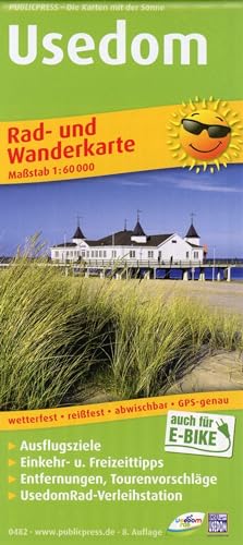 Usedom: Rad- und Wanderkarte mit Ausflugszielen, Einkehr- & Freizeittipps, wetterfest, reissfest, abwischbar, GPS-genau. 1:60000 (Rad- und Wanderkarte: RuWK)