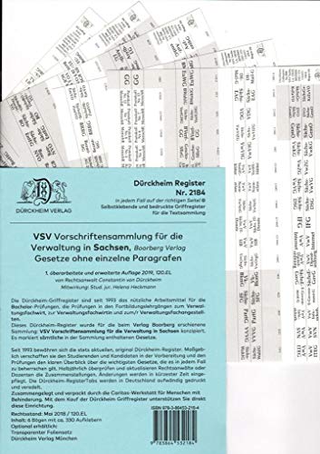 DürckheimRegister VSV SACHSEN, BOORBERG Verlag: 330 bedruckte Griffregister für die Vorschriftensammlung für die Verwaltung in SACHSEN • In jedem Fall ... • In jedem Fall auf der richtigen Seite