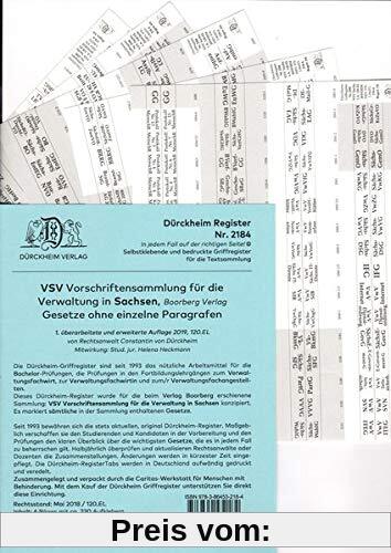 VSV Sachsen Dürckheim-Griffregister Nr. 2184 (2019): 330 bedruckte Griffregister für die Vorschriftensammlung für die Verwaltung in Sachsen