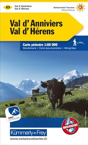 Kümmerly+Frey Wanderkarte 23 Val d'Anniviers, Val d'Hérens 1:60.000: Wetterfest, matt laminiert und mit free Download von Kmmerly und Frey