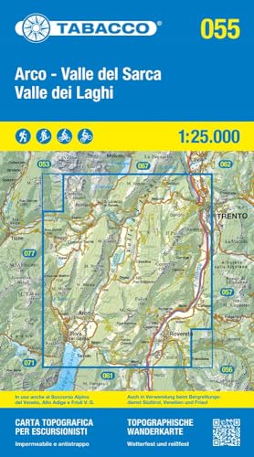 55 Valle del Sarca: Tabacco Wanderkarte 1:25000 (Carta topografica in scala 1:25.000, Band 55)