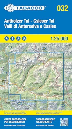 32 Antholzer Tal: Tabacco Wanderkarte 1:25000 (Carta topografica in scala 1:25.000, Band 32)