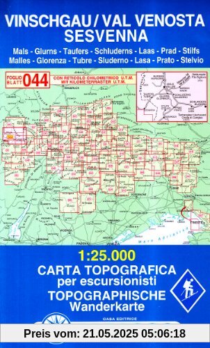 Vinschgau, Sesvenna: Wanderkarte Tabacco 044. 1:25000 (Cartes Topograh)