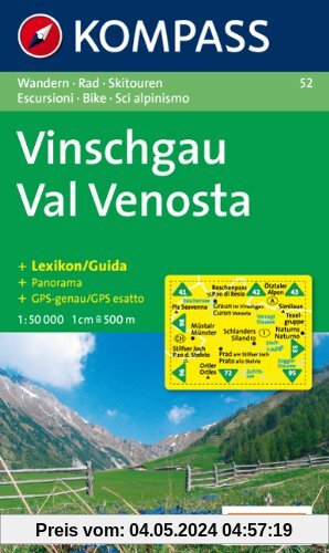 Vinschgau, Val Venosta: Wander-, Rad- und Skitourenkarte. Carta escursioni, bike e sci alpinismo. GPS-genau. 1:50.000
