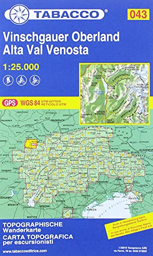 Vinschgauer Oberland 1:25 000: Tabacco Wanderkarte 43 (Carte topografiche per escursionisti, Band 43) Vinschgauer Oberland 1:25 000: Tabacco Wanderkarte 43 (Carte topografiche per escursionisti, Band 43)