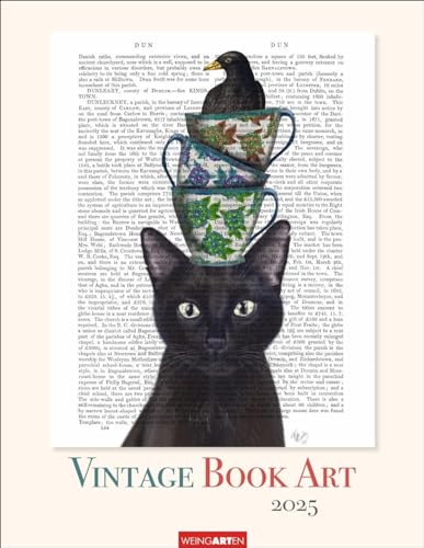 Vintage Book Art Kalender 2025: Kunst trifft Literatur: Farbenfrohe Collagen auf alten Buchseiten in einem Wand-Kalender für Bücherfreunde. Der Dekotrend als Bildkalender! Hochformat 34x44 cm von Weingarten