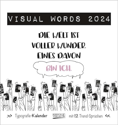 Visual Words Colour 2024: Aufstellbarer Typo-Art Postkartenkalender. Jeden Monat ein neuer Spruch. Hochwertiger Tischkalender. Mit 12 Postkarten.