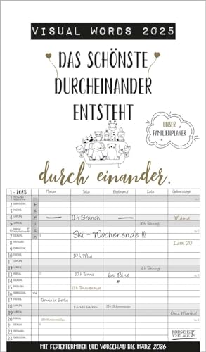 Visual Words Familienplaner 2025: Familientimer mit 5 breiten Spalten. Typo-Art Familienkalender mit Ferienterminen, Zusatzspalte, Vorschau bis März 2026 und vielem mehr. Visual Words Familienplaner 2025: Familientimer mit 5 breiten Spalten. Typo-Art Familienkalender mit Ferienterminen, Zusatzspalte, Vorschau bis März 2026 und vielem mehr.