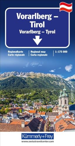 Kümmerly+Frey Regional-Strassenkarte Vorarlberg, Tirol 1:175.000: Mit Vorarlberg und Tyrol. Inkl. Ortsverzeichnis und Reiseinformationen. Matt laminiert