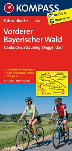 KOMPASS Fahrradkarte 3105 Vorderer Bayerischer Wald - Gäuboden - Straubing - Deggendorf 1:70.000: reiß- und wetterfest von Kompass