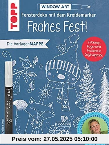 Vorlagenmappe Fensterdeko mit dem Kreidemarker - Frohes Fest! inkl. Original Kreidemarker von Kreul: 7 Vorlagebogen mit Motiven in Originalgröße plus sämtliche Motive als Download