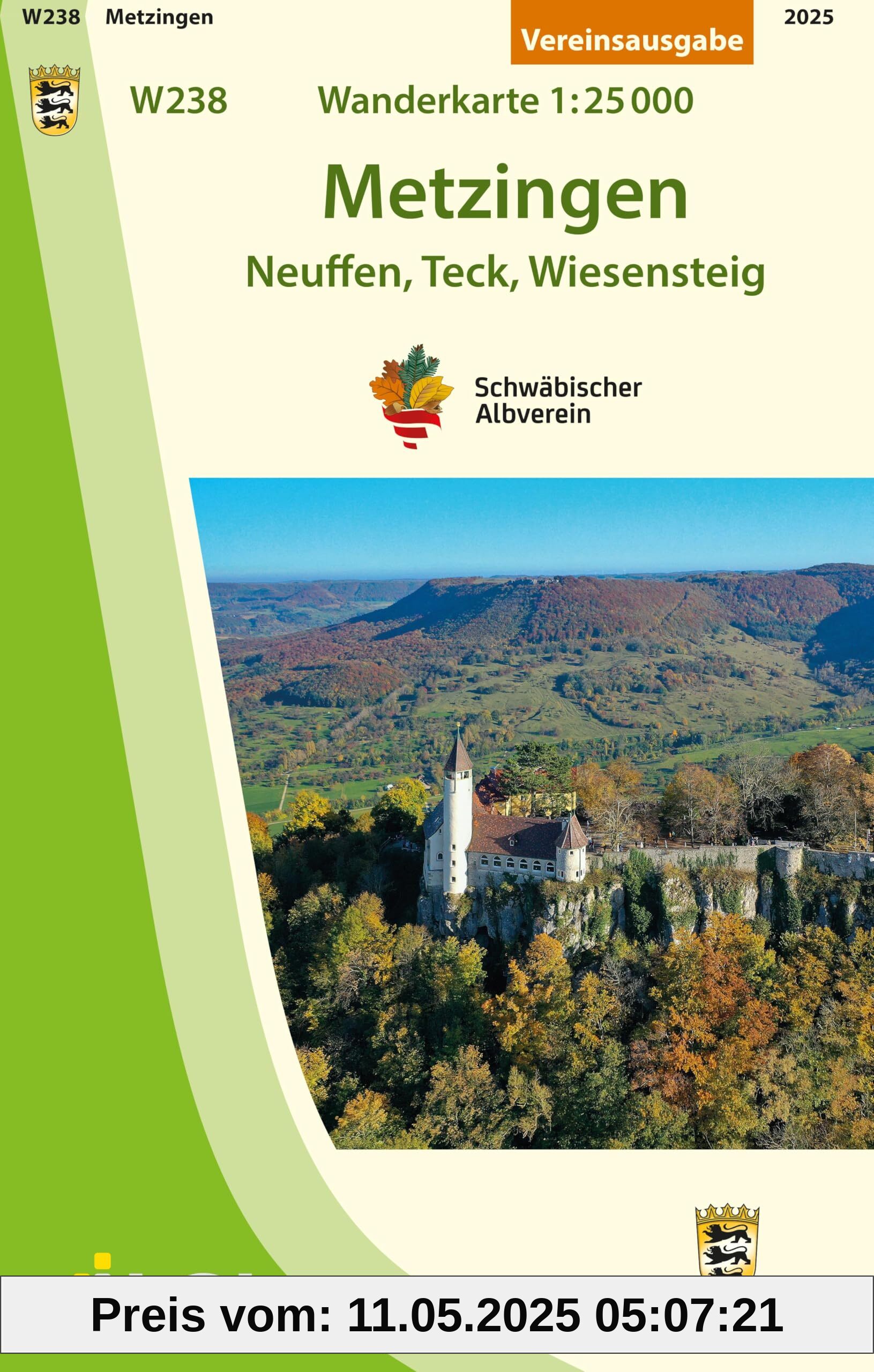 W238 Metzingen - Neuffen, Teck, Wiesensteig: Wanderkarte 1:25.000 (Wanderkarten 1:25 000)
