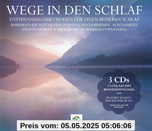 WEGE IN DEN SCHLAF * 3CDs: Entspannungsmethoden für einen besseren Schlaf * Basierend auf Autogenem Training, Fantasiereisen, Achtsamkeit, Atemtechniken & Progressiver Muskelentspannung.
