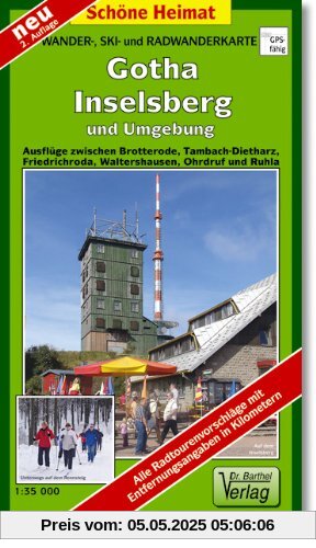 Wander-, Ski- und Radwanderkarte Gotha, Inselsberg und Umgebung: Ausflüge zwischen Brotterode, Tambach-Dietharz, Friedrichroda, Waltershausen, Ohrdruf und Ruhla. 1:35000