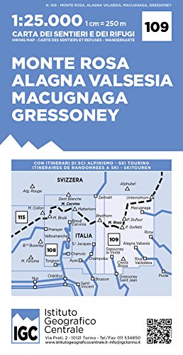 Wanderkarte 109 Monte Rosa, Valesia 1:25000: Con itinerari di sci alpinismo. Carta dei sentieri e dei rifugi; Carte des sentiers et refuges; Hiking map