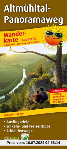 Wanderkarte Altmühltal-Panoramaweg: mit Ausflugszielen, Einkehr- & Freizeittipps und Schlaufenwegen, wetterfest, reissfest, abwischbar, GPS-genau. 1:50000