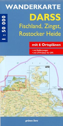 Wanderkarte Darß: Fischland, Zingst, Rostocker Heide. Für GPS mit UTM-Gitter. Mit 6 Ortsplänen. Maßstab 1:50.000. (Wanderkarten 1:50.000) von grünes herz