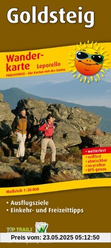 Wanderkarte Goldsteig: Mit Ausflugszielen, Einkehr- & Freizeittipps, wetterfest, reissfest, abwischbar, GPS-genau. 1:50000