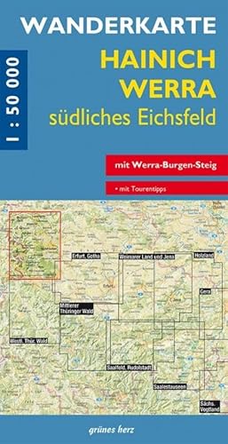 Wanderkarte Hainich, Werra südliches Eichsfeld: mit Werra-Burgen-Steig von grünes herz
