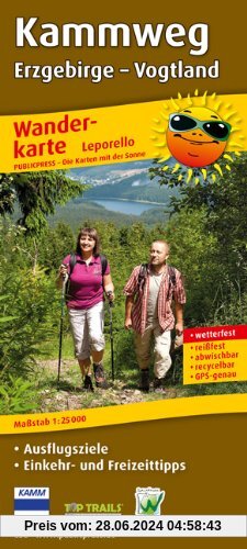 Wanderkarte Leporello Kammweg Erzgebirge Vogtland: Mit Ausflugszielen, Einkehr- & Freizeittipps, wetterfest, reißfest, abwischbar, GPS-genau. 1:25000