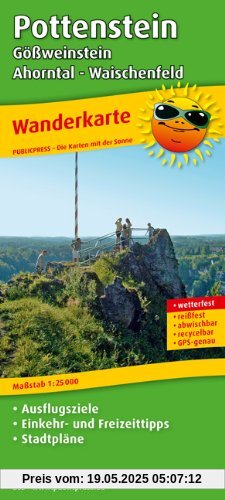 Wanderkarte Pottenstein, Gößweinstein - Ahorntal - Waischenfeld: Mit Ausflugszielen, Einkehr- & Freizeittipps, wetterfest, reissfest, abwischbar, GPS-genau. Mit Stadtplan Pottenstein