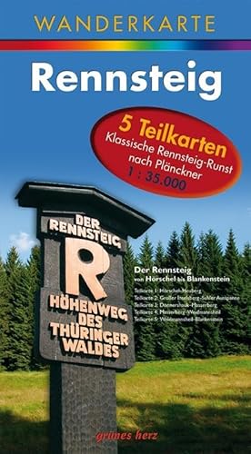 Wanderkarte Rennsteig: 5 Kartenblätter in einem Umschlag. Maßstab 1:35.000.