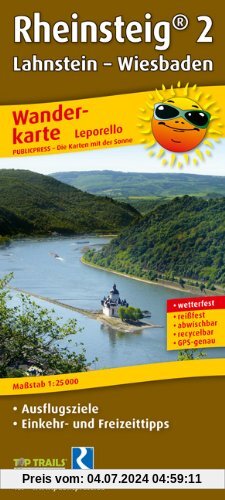 Wanderkarte Rheinsteig® 2: Lahnstein - Wiesbaden: mit Ausflugszielen, Einkehr- & Freizeittipps, wetterfest, reissfest, abwischbar, GPS-genau. 1:25000