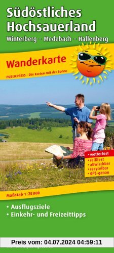 Wanderkarte Südöstliches Hochsauerland, Winterberg - Medebach - Hallenberg: Mit Ausflugszielen, Einkehr- & Freizeittipps, reissfest, wetterfest, ... reissfest, abwischbar, GPS-genau. 1:25000