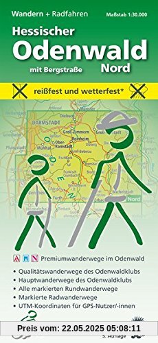Wandern + Radfahren, Hessischer Odenwald Nord mit Bergstraße: Maßstab 1:30.000; reißfest und wetterfest; Premiumwanderwege im Odenwald; ... UTM-Koordinaten für GPS-Nutzer/-innen Wandern + Radfahren, Hessischer Odenwald Nord mit Bergstraße: Maßstab 1:30.000; reißfest und wetterfest; Premiumwanderwege im Odenwald; ... UTM-Koordinaten für GPS-Nutzer/-innen
