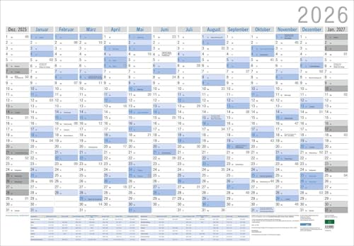 Wandplaner Neutral 2026: Großer Jahresplaner. Wandkalender 2026 zum Eintragen. XXL Büro-Kalender mit Ferienterminen und Feiertagen. 98 x 68 cm (ABBFH59) von Weingarten
