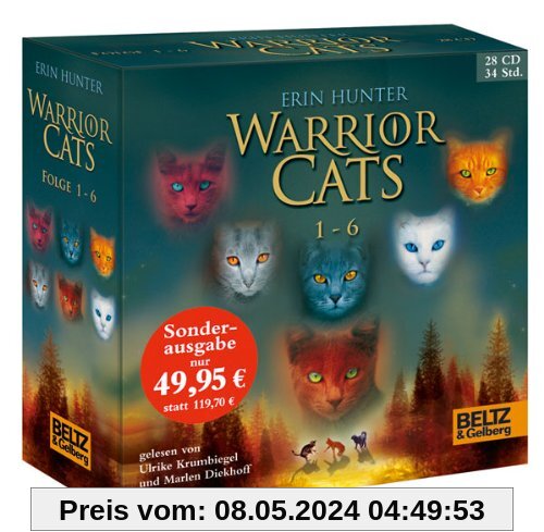 Warrior Cats 1-6: I, Folge 1-6, gelesen von Ulrike Krumbiegel und Marlen Diekhoff, Gesamtbox 28 CDs, 34 Std.5 Min. (Beltz & Gelberg - Hörbuch)