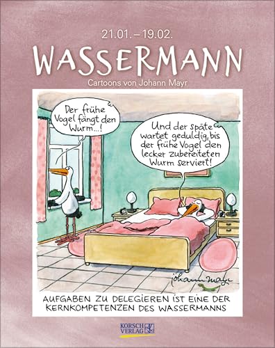 Wassermann 2026: Sternzeichenkalender-Cartoonkalender als Wandkalender im Format 19 x 24 cm. von Korsch Verlag